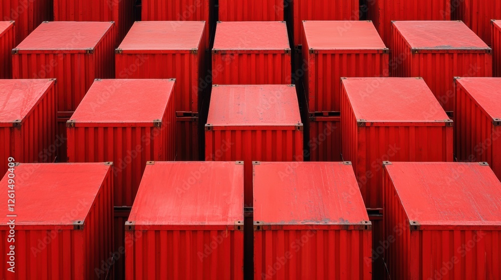 Fototapeta premium Red Shipping Containers Stacked in a Pattern at a Dock Area