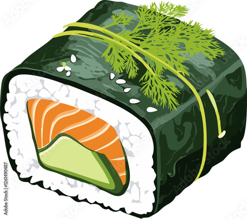 먹을것, 벡터, 삽화, 연어, 연어초밥, 김초밥, 일식, 식사, 김밥, 밥, 음식, 점심식사, 아침식사, 간단한, 롤