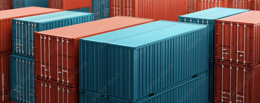 Fototapeta premium Colorful Shipping Containers Stacked in a Logistics Warehouse