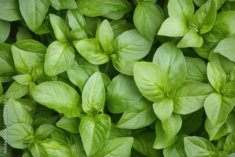 Fresh basil leaves close-up, vibrant green foliage, garden background, culinary use Fresh basil leaves close-up, vibrant green foliage, garden background, culinary use