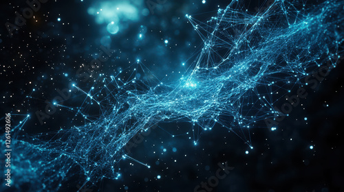 Abstract background with glowing blue particles and dots on a black background
