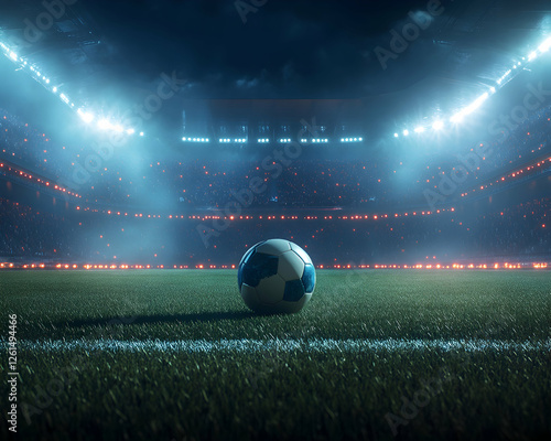 An electrifying soccer match under the vibrant stadium lights, capturing the exhilarating energy of a pivotal sporting event, full of passion