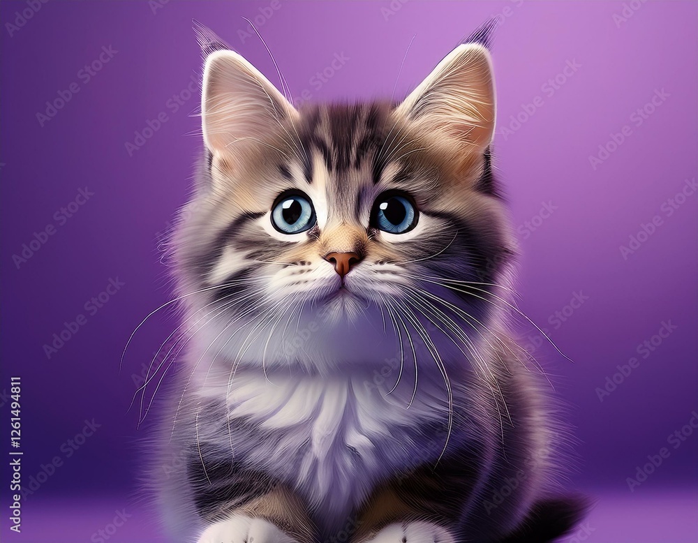 Niedliches Kätzchen, lila Hintergrund Niedliches Kätzchen, lila Hintergrund