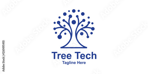 logo design combination of tree and dot connection, logo for technology, ecology, eco, nature, modern, symbol, icon, idea, creative.