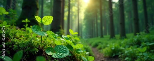 Setterwort plant growing amidst towering trees in the dense forest, nature, plants photo