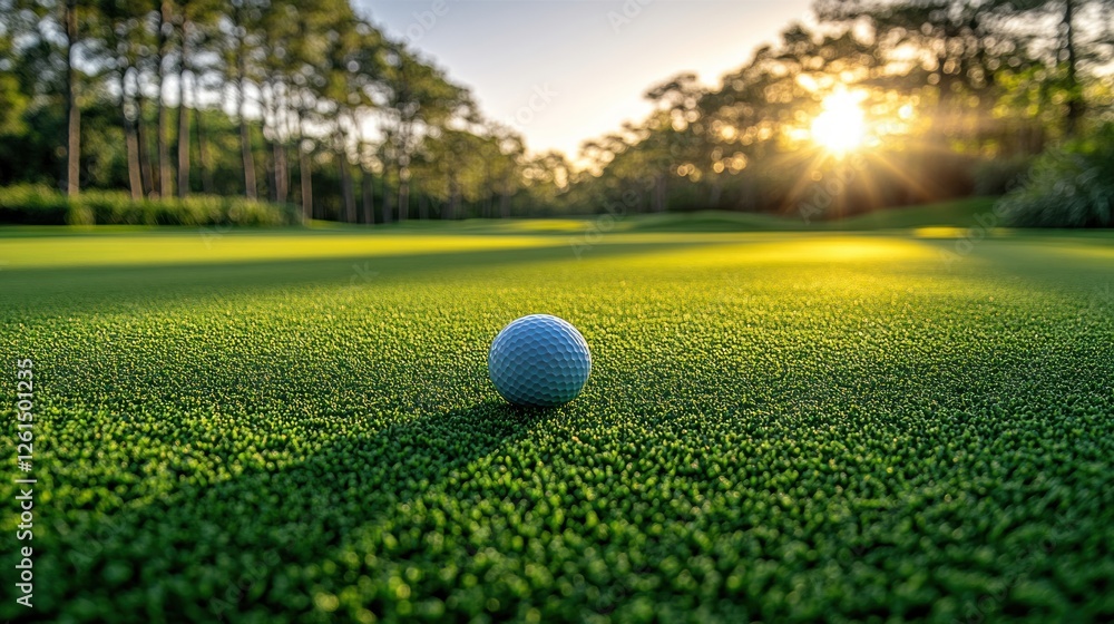 Golf ball on a green fairway at sunset. Golf ball on a green fairway at sunset.