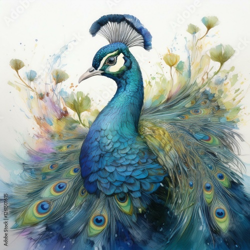 Wallpaper Mural Hübscher Pfau, weißer Hintergrund Torontodigital.ca