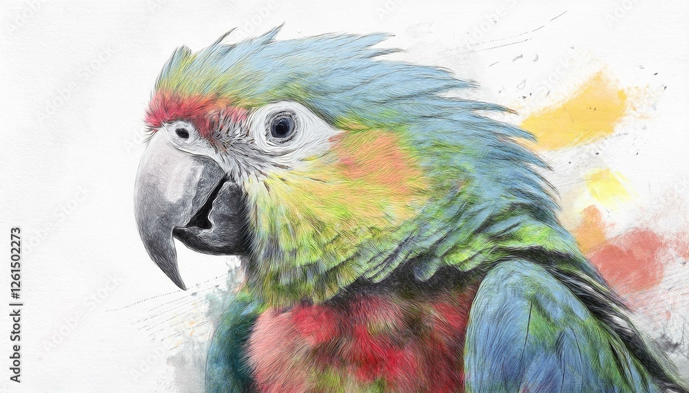 Fototapeta Kleiner bunter Papagei, weißer Hintergrund