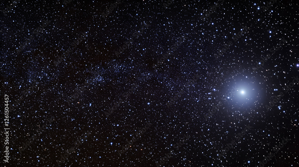 Fototapeta premium A breathtaking view of the night sky, densely populated with countless stars. A bright star shines prominently near the right edge, contrasting against the dark expanse.