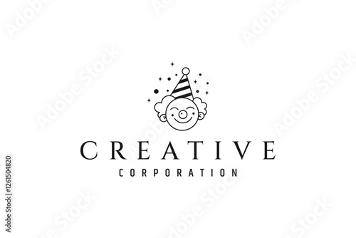 birthday clown logo in line art design style