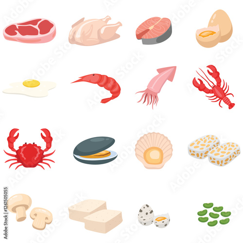 Variety of protein sources including nuts, beans, eggs and fish suitable for nutrition blogs, wellness websites, and foodrelated content. photo