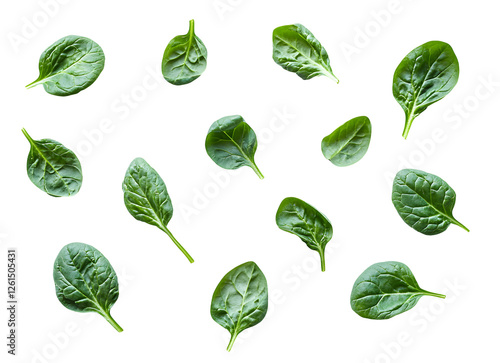 Scattered Freshness, An Array of Vivid Green Spinach Leaves Against a Stark Black Canvas Showcasing Natural Beauty and Culinary Potential