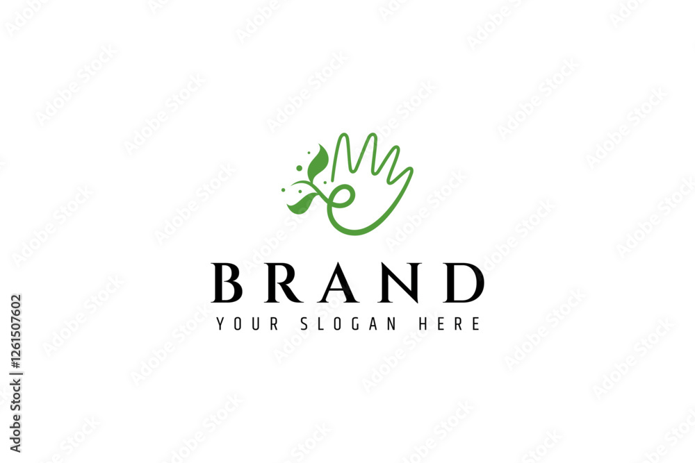 Fototapeta premium hand logo with leaf elements in flat design style