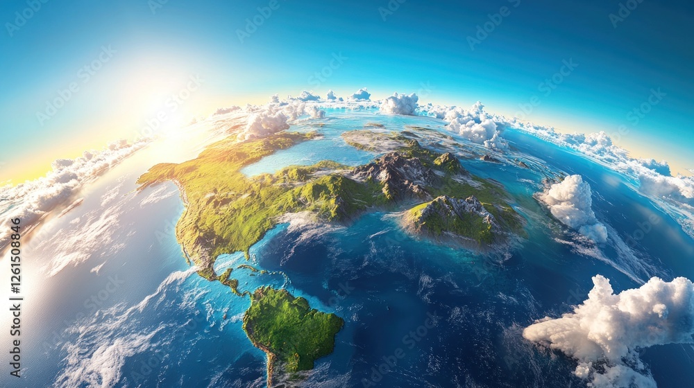 Fototapeta premium Stunning Aerial View of Earth's Americas, Sunrise Cloudscape