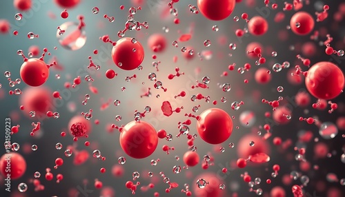 Microscopic World: Stunning 3D Render of Red Spheres and Molecules photo