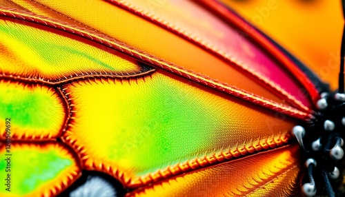 Vibrant Butterfly Wing Macro: Close-up of iridescent scales and veins photo