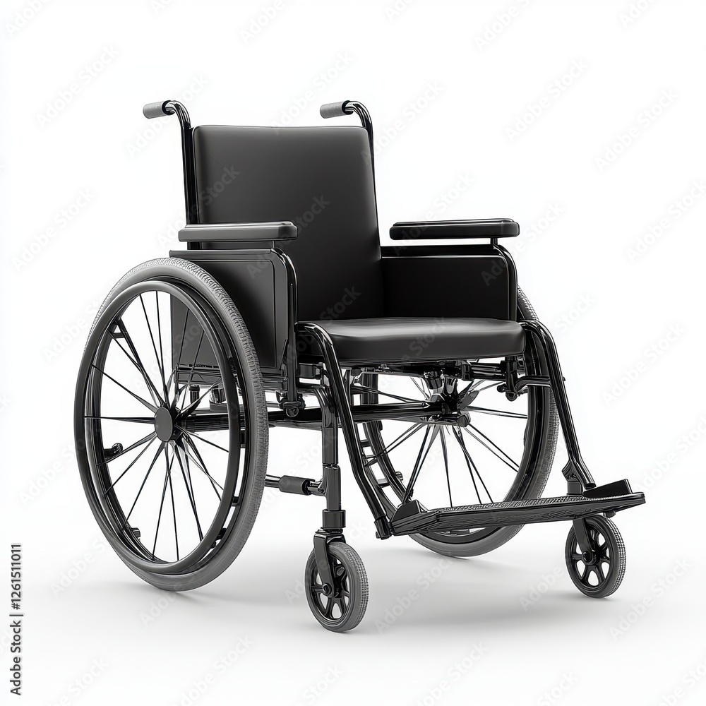 Fototapeta premium Realistic photo of a wheelchair with wheels and seat isolated on a white background for accessibility concepts