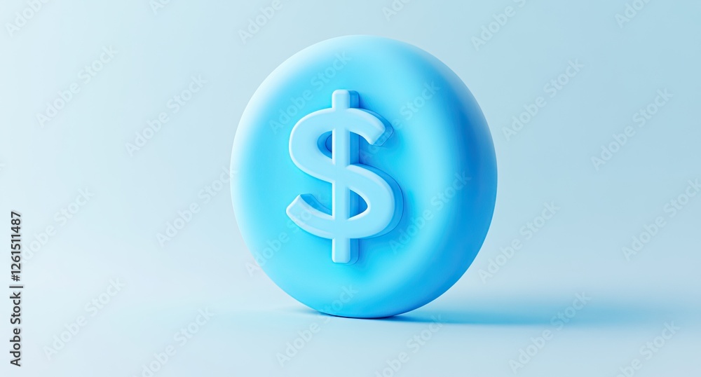 Light Blue Dollar Sign Icon on Light Blue Background Light Blue Dollar Sign Icon on Light Blue Background