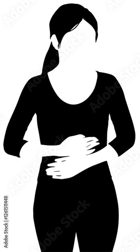 お腹を押さえて痛がる女性