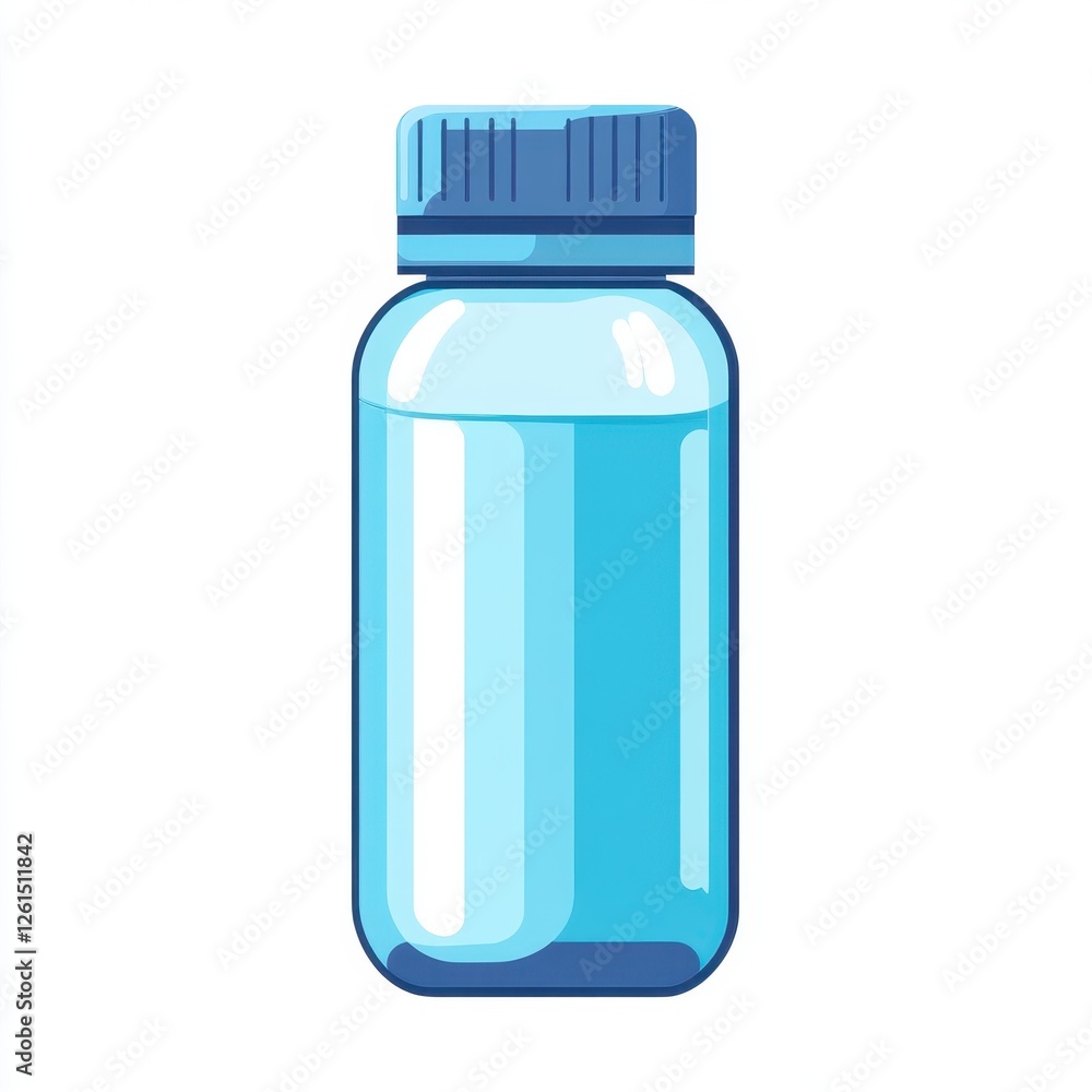 Vector pill bottle flat design icon with blue lid isolated on white background for medical and pharmacy use Vector pill bottle flat design icon with blue lid isolated on white background for medical and pharmacy use
