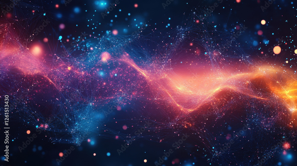 Fototapeta premium Abstract background with glowing particles and connections, a data transfer concept