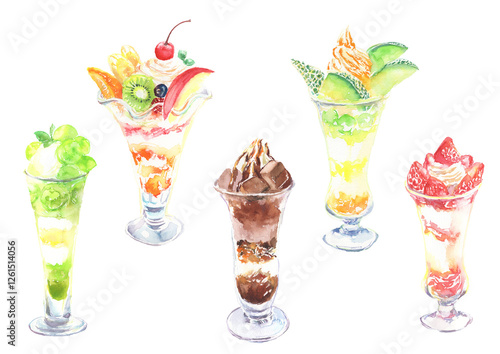 色々なフルーツパフェのイラストセット