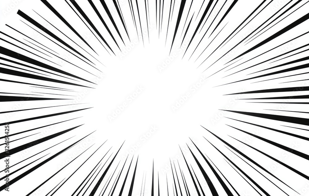 Abstract black and white radial lines converging to a central white circle, creating a dynamic, energetic, and speed effect. Abstract black and white radial lines converging to a central white circle, creating a dynamic, energetic, and speed effect.