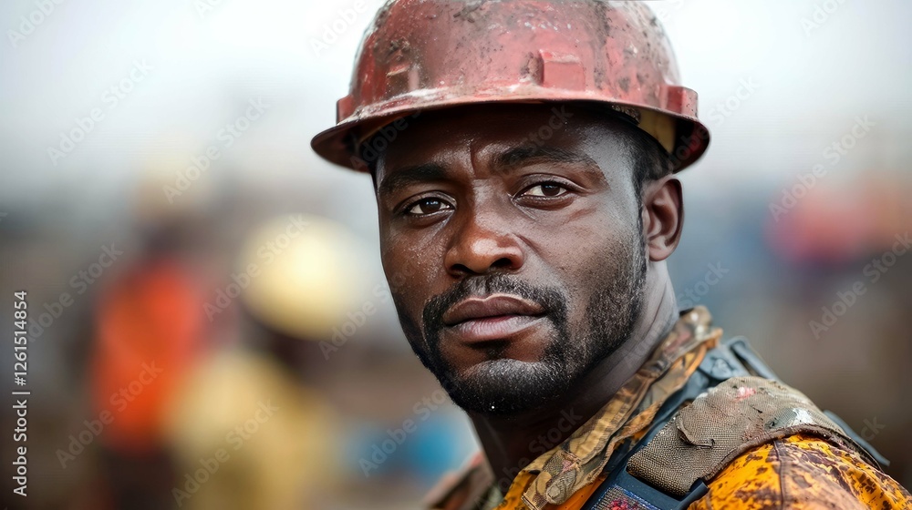 Fototapeta premium Portrait of a Focused Construction Worker: Hardworking and Determined