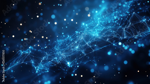 Abstract digital technology background with glowing connections and particles on a blue