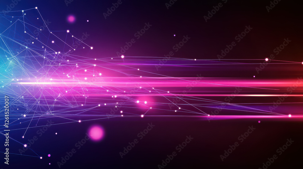 Obraz premium Abstract background with polygonal network lines and dots on a gradient color background of purple