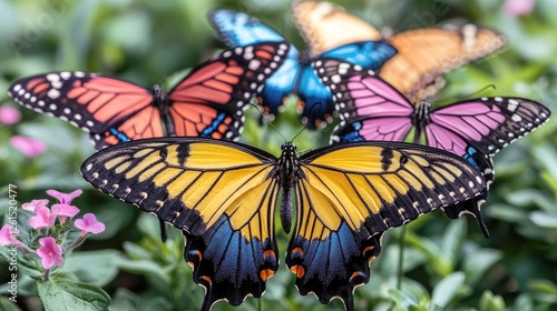 Closeup of Colorful Butterflies in a Garden
