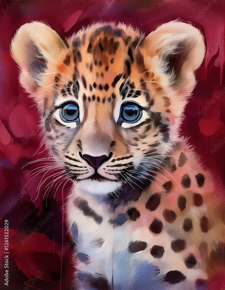 Obraz premium Leopard, weinroter Hintergrund