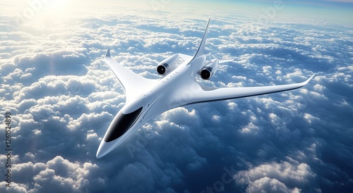 Obraz na płótnie Futuristic Aircraft Soaring Through Clouds: Innovative Design and Engineering Marvel Above the Clouds w salonie