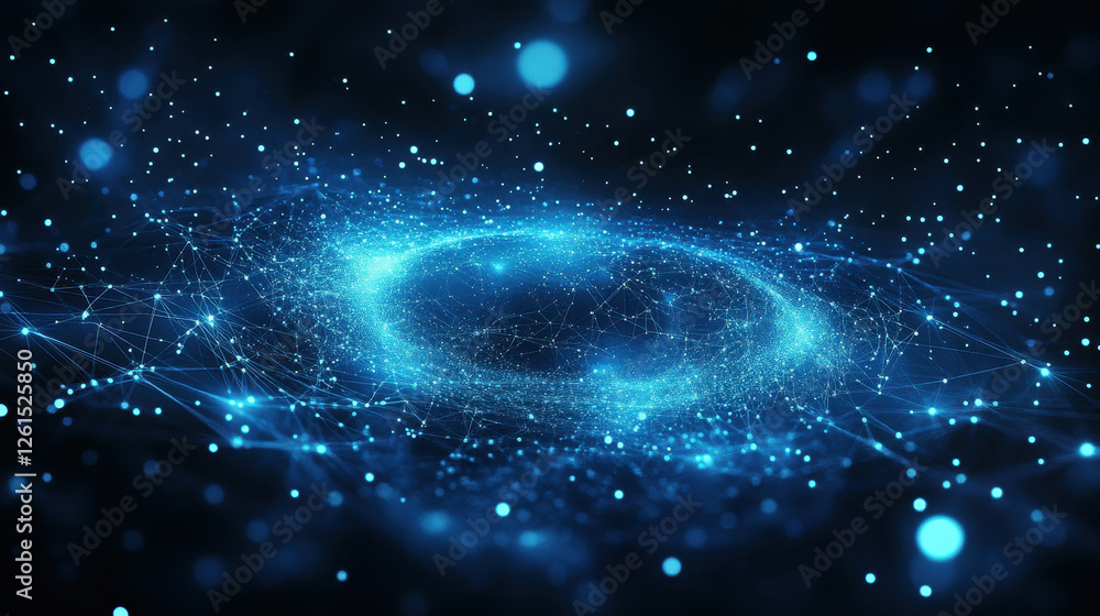 Obraz premium Abstract digital background with glowing blue particles and network connections on a dark background