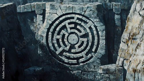 Das labyrinth des gebirges. Runestone Labyrinths. Illustration photo