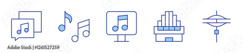 cymbals, music notes, music, organ. Music Icon vector illustration. Line Duotone style. Editable stroke