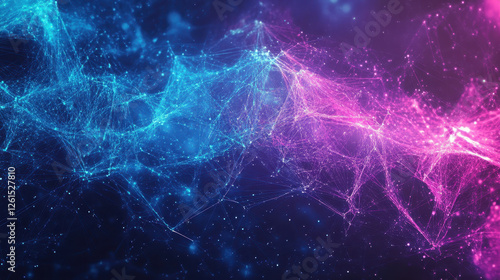 Abstract digital background with glowing connections and neural networks in blue