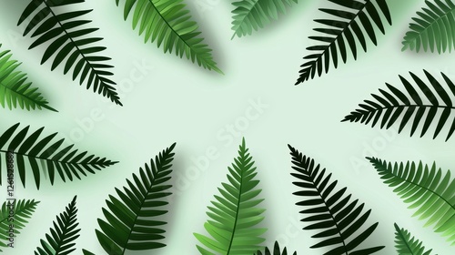 Green Fern Leaves Arranged on a Soft Background for Nature Themes