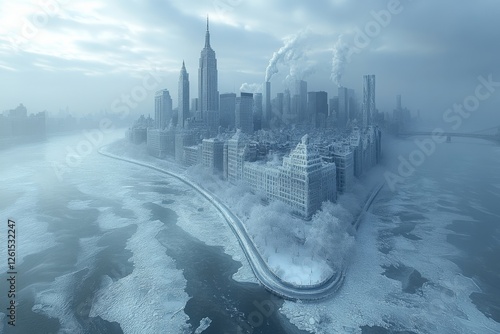 City Enveloped by Massive Polar Vortex Creates Icy Blanket Over Urban Landscape, Winter Storm Ravages Metropolis