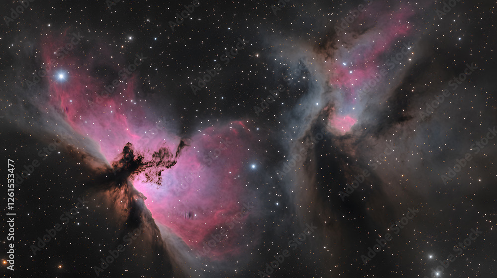Naklejka premium Stunning astrophotography of the Pelican Nebula (IC 5070) and North America Nebula (NGC 7000).