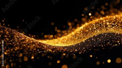 Gold dust glitter sparkle wave texture on the black background. Shimmer texture	