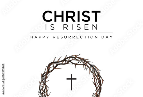 Vector Christ Is Risen Easter Religious Inspirational Image with Cross and Crown of Thorns