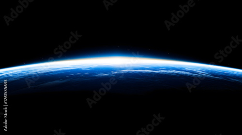 Fototapeta Naklejka Na Ścianę i Meble -  Stunning view of Earth from space.  The blue planet curves against the black backdrop of space, sunlight illuminating the horizon. A breathtaking image of our world.