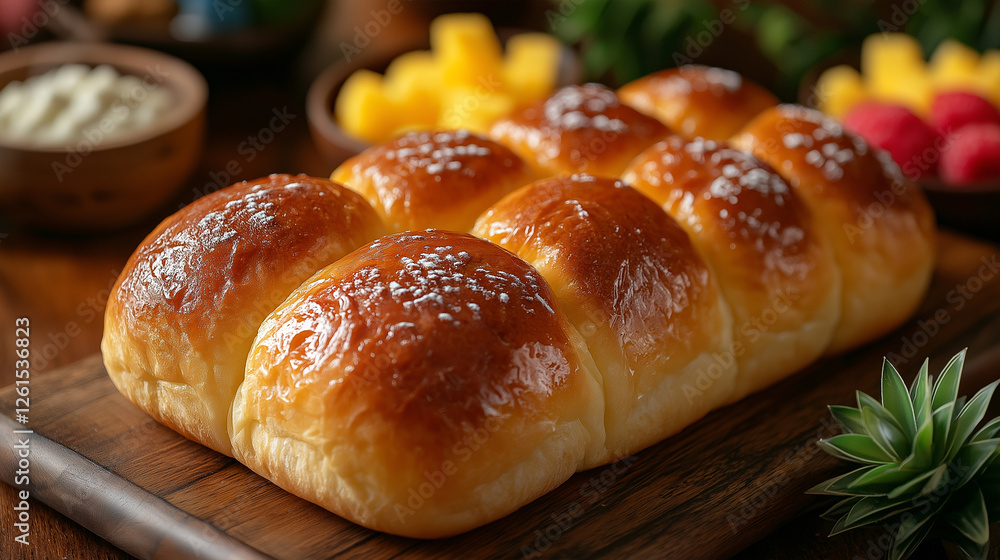 Freshly baked golden brown bread rolls with a glossy buttery crust Freshly baked golden brown bread rolls with a glossy buttery crust