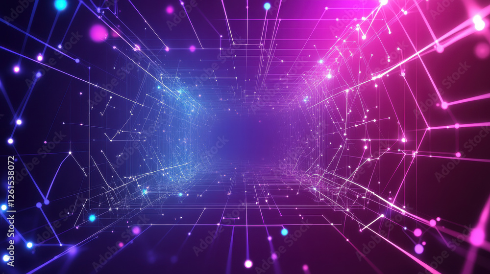 Abstract background with polygonal network lines and dots on a gradient color background of purple Abstract background with polygonal network lines and dots on a gradient color background of purple