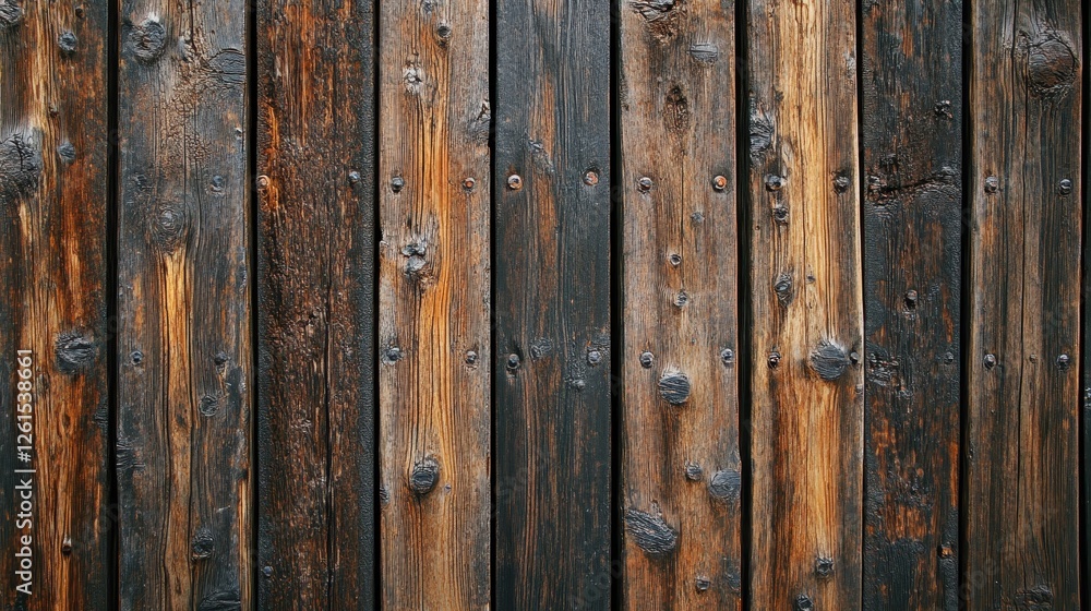 Naklejka premium Dark brown wood planks, vertically aligned, showing age and texture. Perfect rustic background for websites, blogs, or design projects.