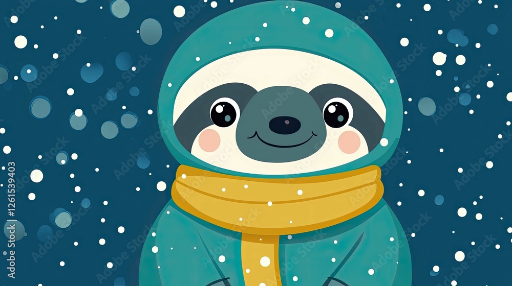 Fototapeta premium Adorable Sloth in Winter Wonderland: Cute Cartoon Animal Illustration