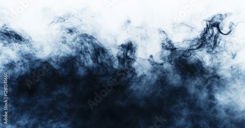 Abstract Blue Smoke Swirls on White Background