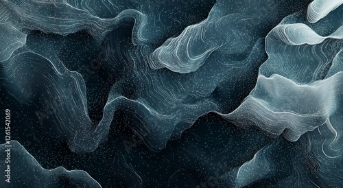 Abstract Teal and White Line Art Wave Pattern