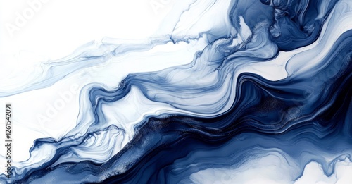 Abstract Fluid Art: Serene Blue and White Swirls